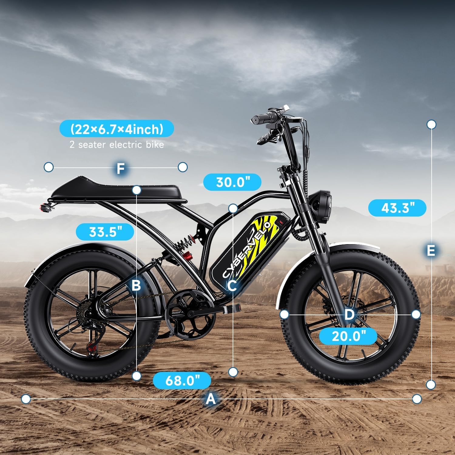 Cybervelo Electric Bike for Adults 1500W Peak 20' Fat Tire All-Terrain E-Bike 80 Miles 30MPH Electric Dirt Bike for Road Sand Mountain Snow - 48V 20/30AH Battery Powered Electric Motorcycle