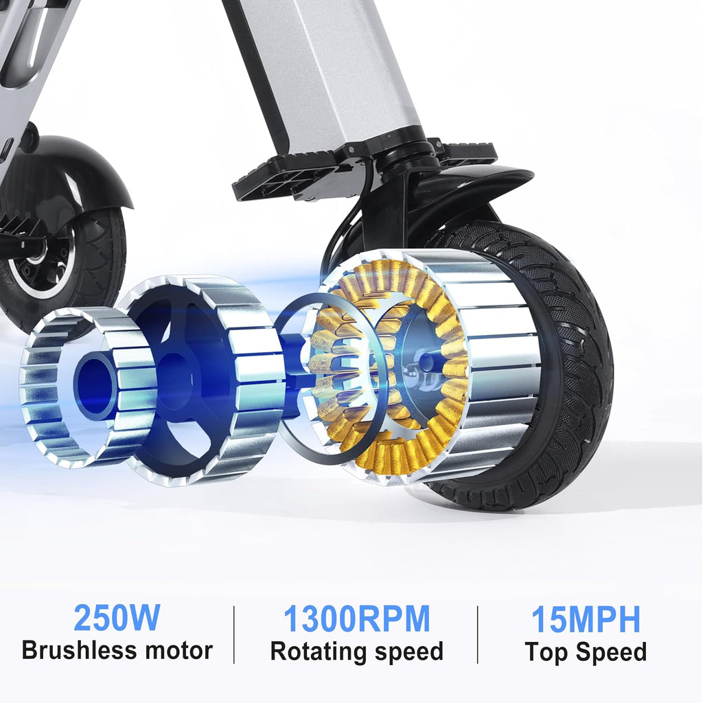TopMate ES33 Powered Mobility Scooter 3 Wheels Foldable with Seat for Adults, Lightweight Electric Scooter with Removable 36V 7.8AH Battery, Reverse Function & Key Switch for Commute and Travel