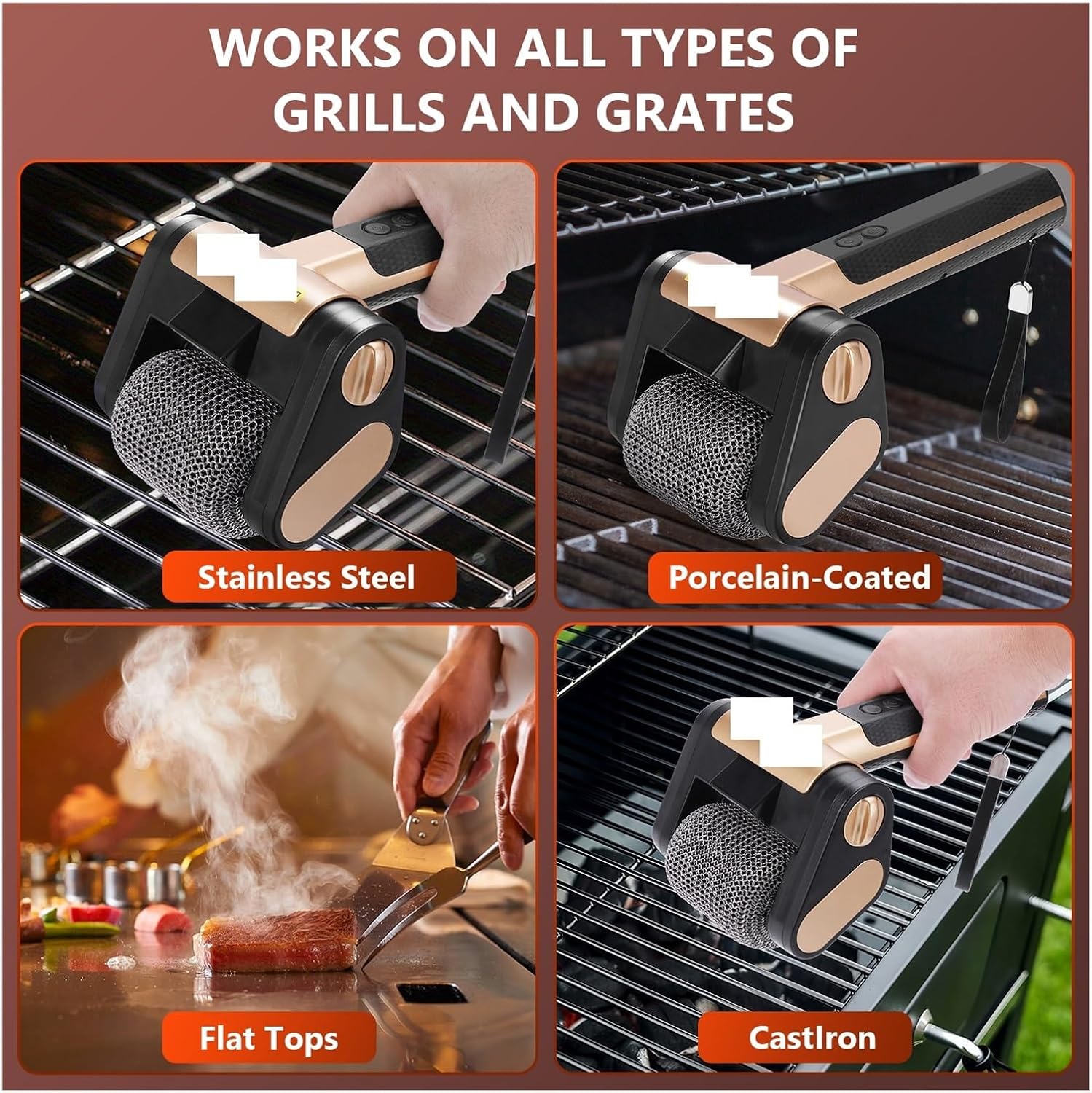 Fit for Cordless Brushless Electric Grill Cleaner with Lights - BBQ Brush for Kitchen and Camping(Stye F)