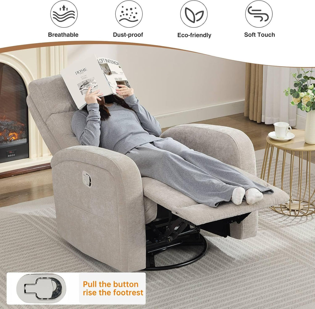 Swivel Rocker Recliner Glider Rocking Chair for Nursery, Manual Swivel Recliner Chair for Living Room, Camel Nursery Rocking Chair Recliner, Chenille Fabric