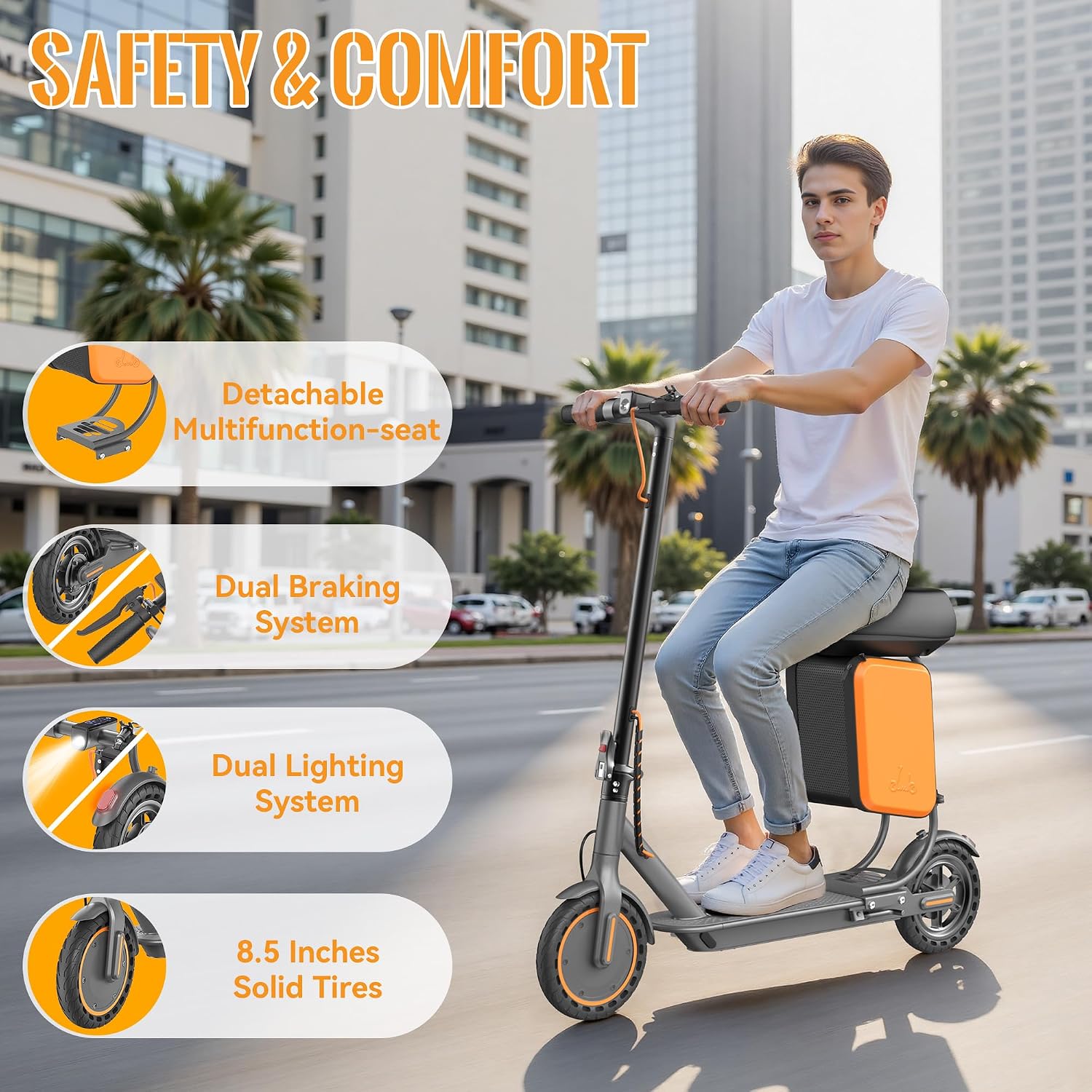 Aovowheel Electric Scooter for Adults, Folding E Scooter with 250W-500W Motor 16-24 Mph Top Speed, Max 15-60Miles Long Range,6.5''/8.5''/10''/14'' Solid Tires Commuting Scooters, Dual Brakes