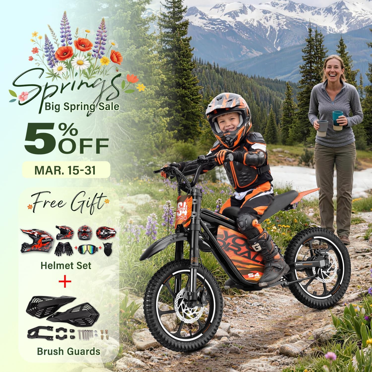 eAhora S4 Pro 48V Electric Dirt Bike for Kids 8-14, Peak 1200W Motor 3-Speed Up to 26.8MPH, 37 Miles Range Kids Electric Motorcycle, Hydraulic Brakes, Inverted Suspension, Orange