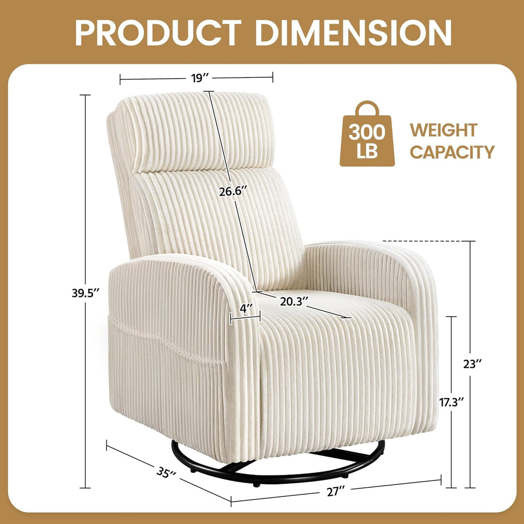 Yaheetech 360° Swivel Glider Chair for Nursery, Rocking Chair Nursing Chair with Side Pockets, Corduroy Glider for Living Room with High Back Beige Set of 2