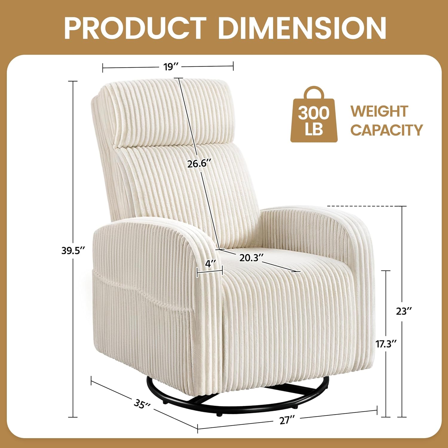 Yaheetech 360° Swivel Glider Chair for Nursery, Rocking Chair Nursing Chair with Side Pockets, Corduroy Glider for Living Room with High Back Beige Set of 2