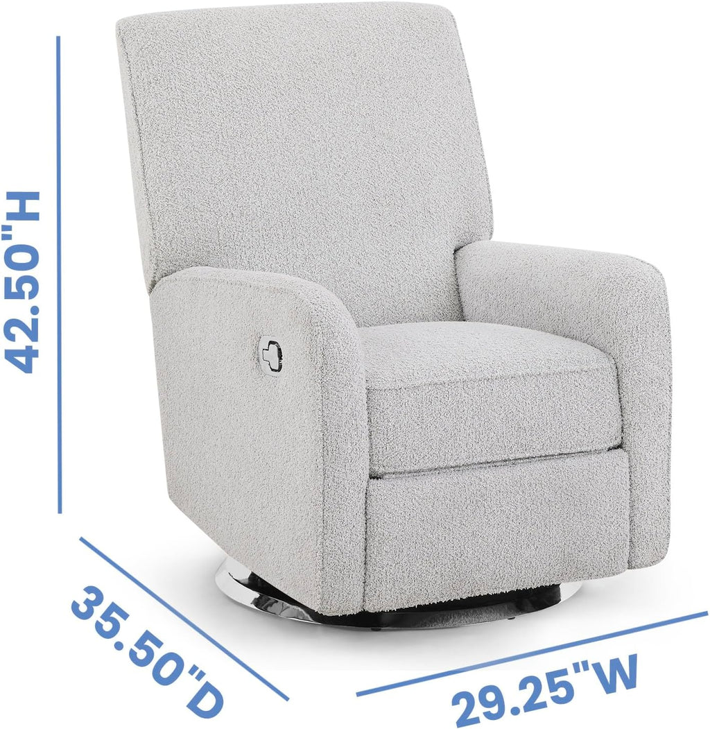 Delta Children Nest Nursery Swivel Recliner - Fabric is GREENGUARD Gold Certified and Oeko-TEX Standard 100 - Upholstered in a Unique Chenille Yarn for Blanket Like Softness, Fog