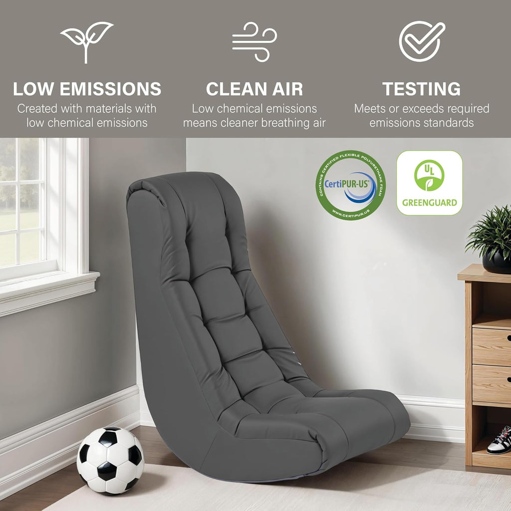 FDP Tufted Floor Rocker for Kids, Teens and Adults Comfortable, Ergonomic Chair for Reading, Playing Video Games, or Watching TV - Dark Gray, 10488-DG