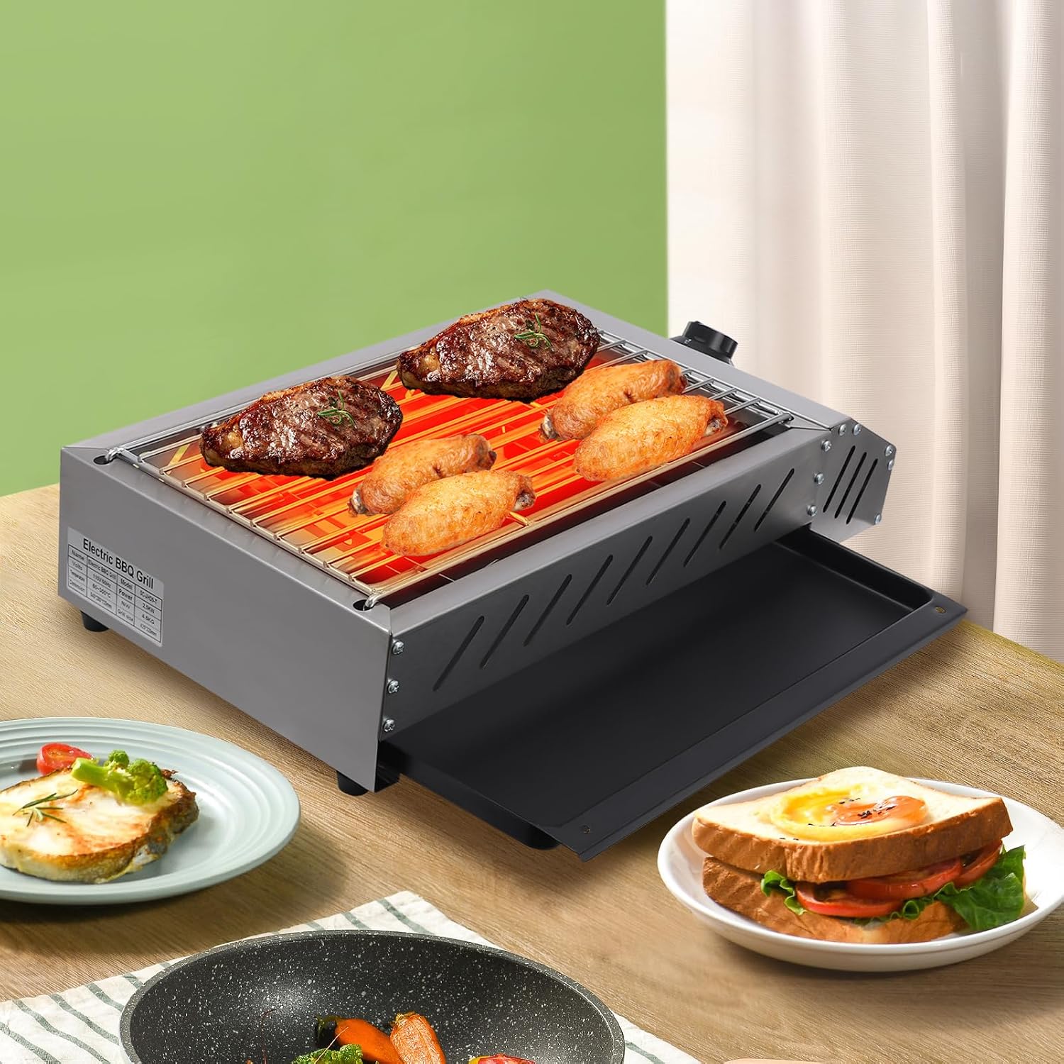 Electric BBQ Grill 2500W Table Top Smokeless Indoor Outdoor Grill - Adjustable Temperature Barbecue Equipment for Decks, Patios, Restaurants, Parties