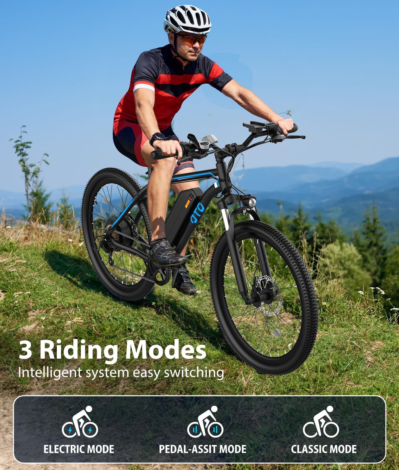 Electric Bike For Adults 1200W Peak Lightweight Mountain Ebikes,28MPH 26'x2.1' Fast Electric Bicycles,90 Miles PAS Long Range,48V 624Wh Removable Battery,7-Speed E-Bicycles with Mobile Phone Holder