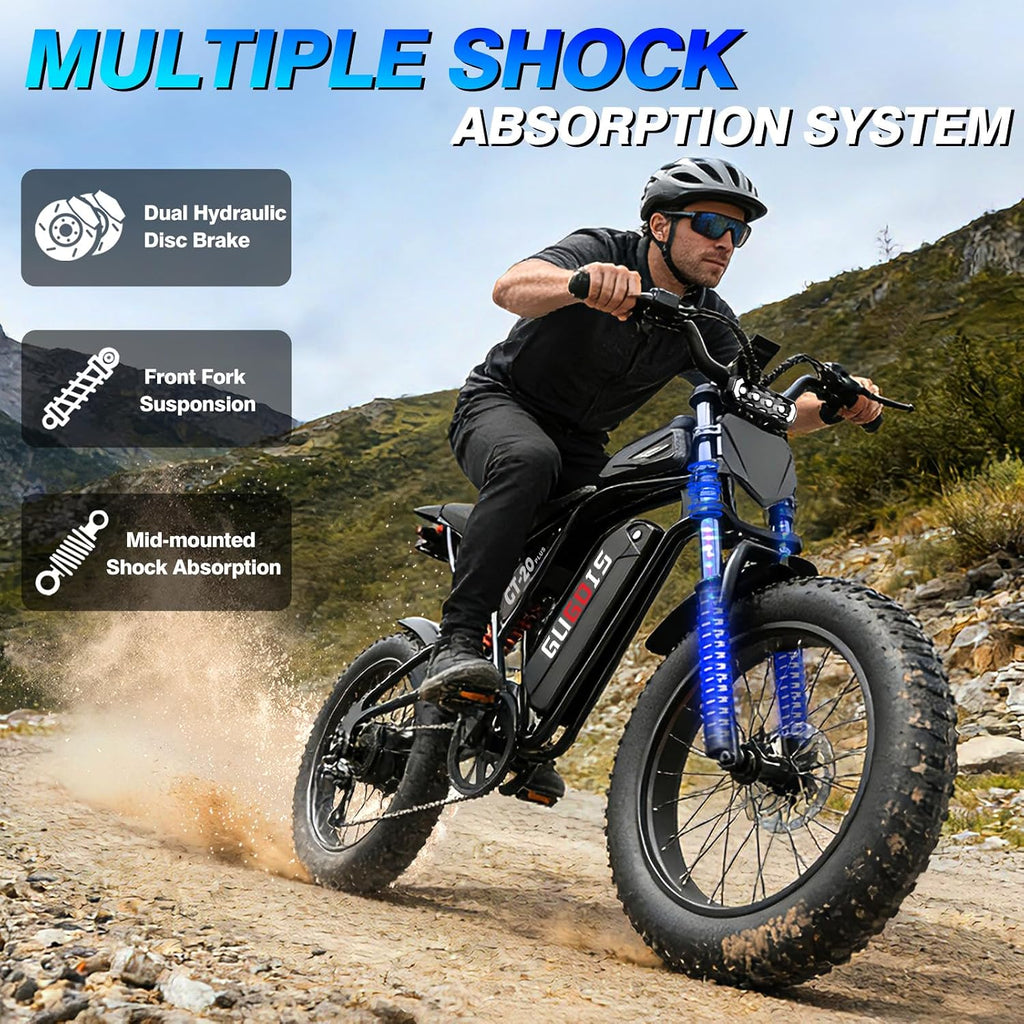 GugoIs Electric Bike for Adults,1500W Peak Motor, 34MPH, 48V 20AH Battery, Max 30-60 Miles Electric Motorcycle, 20' Fat Tire Dirt Bike, 7-Speed E-Bike