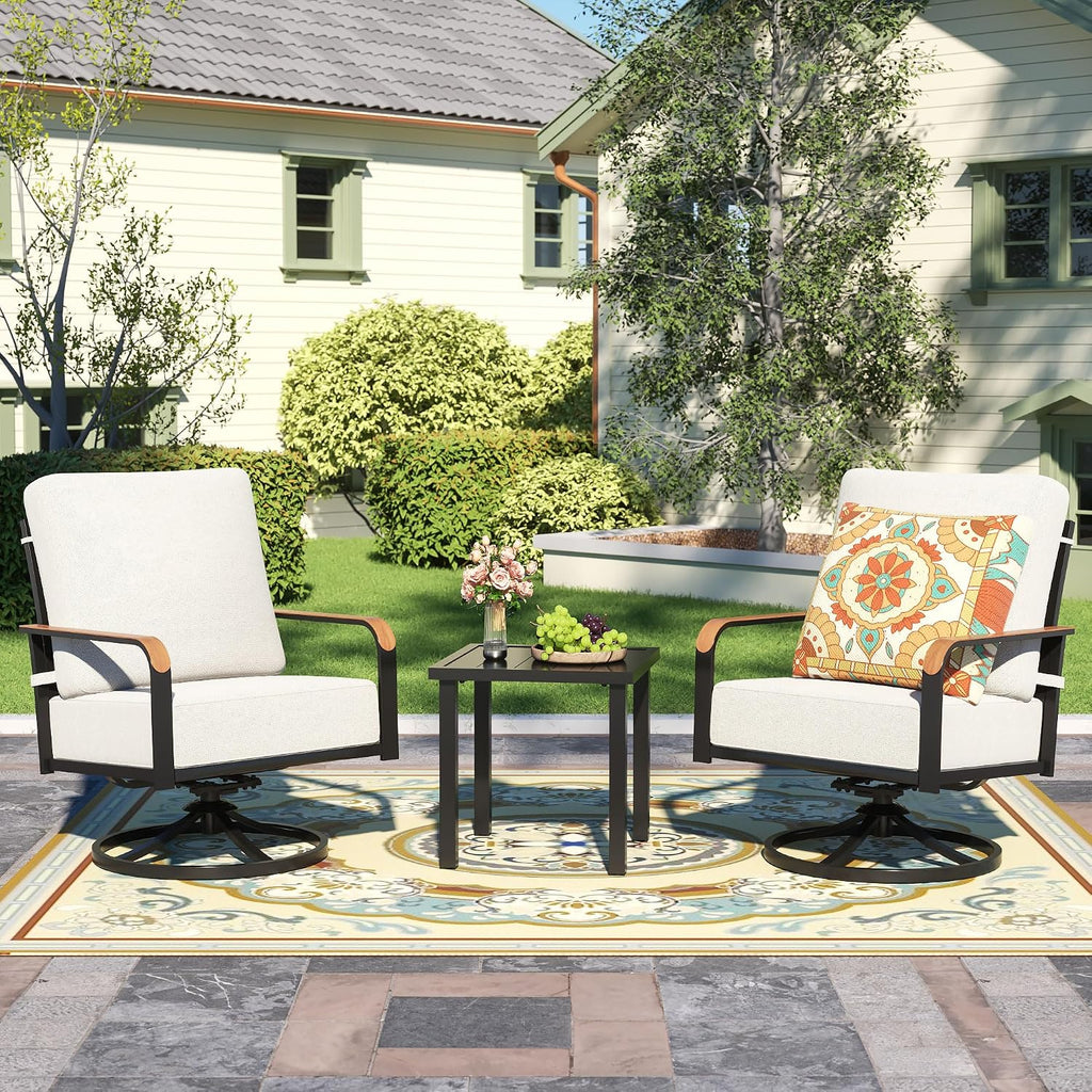 NATURAL EXPRESSIONS Outdoor Bistro Set,3 Piece Swivel Glider Rocking Chairs Patio Conversation Furniture Set with 2 Rockers,Metal Table,6' Thick Cushions for Backyard, Porch,Balcony,350lbs