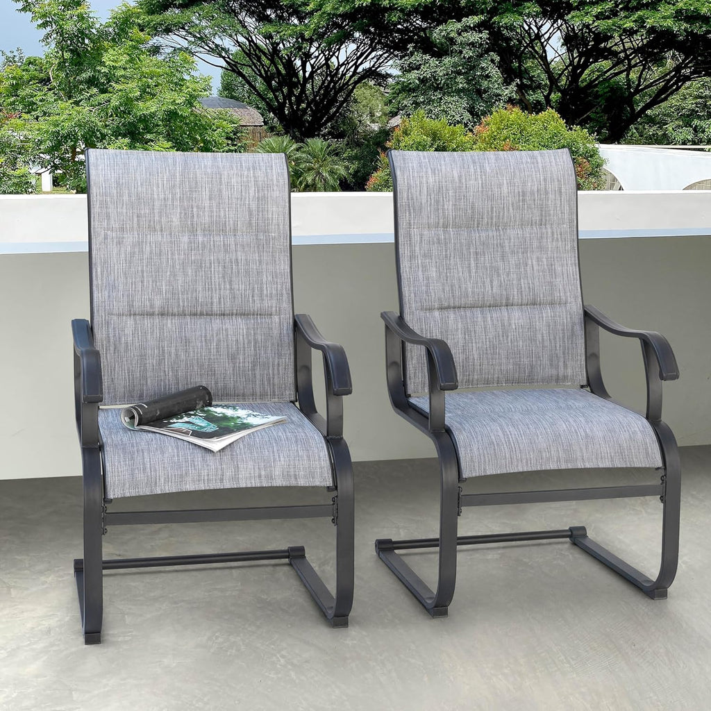 NUU GARDEN Patio Dining Chairs Set of 2, All Weather Outdoor Padded Textilene Patio Chairs, Breathable Spring Motion Textile High Back Outdoor Dining Chairs for Backyard, Lawn, Deck, Grey