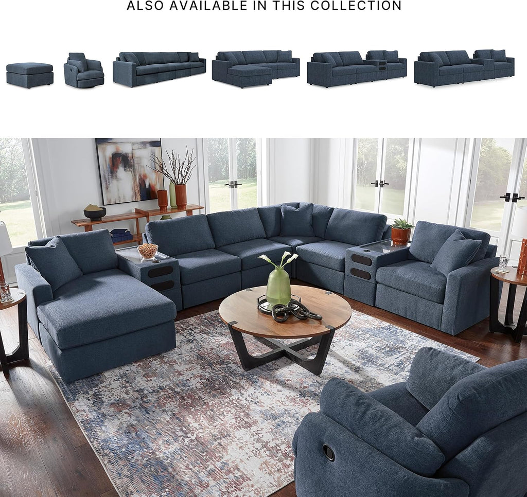 Signature Design by Ashley Modmax Contemporary L-Shaped Left-Arm Facing Modular Stain Resistant 3-Piece Sectional with Chaise, Reversible Cushions and 2 Accent Pillows, Blue