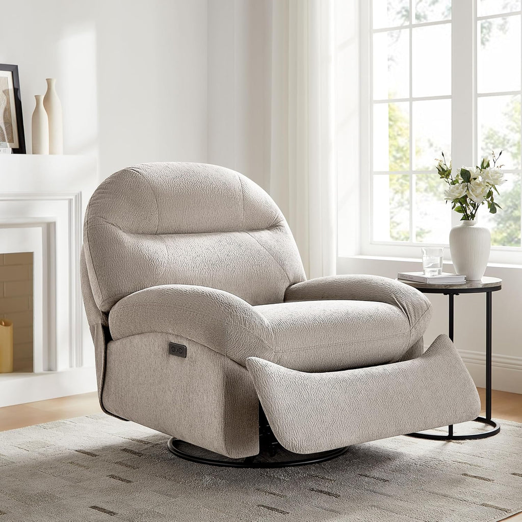 VANOMi Power Recliner Chair with USB & Type-C Charging, 270° Swivel Glider Rocker, Electric Nursery Recliner for Living Room, Bedroom, and Office, Camel