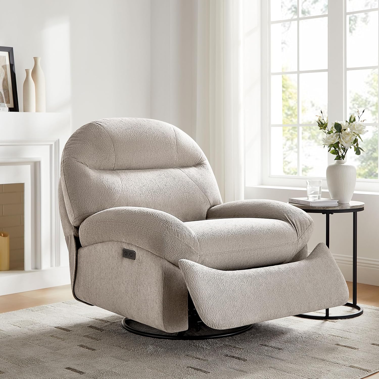 VANOMi Power Recliner Chair with USB & Type-C Charging, 270° Swivel Glider Rocker, Electric Nursery Recliner for Living Room, Bedroom, and Office, Camel