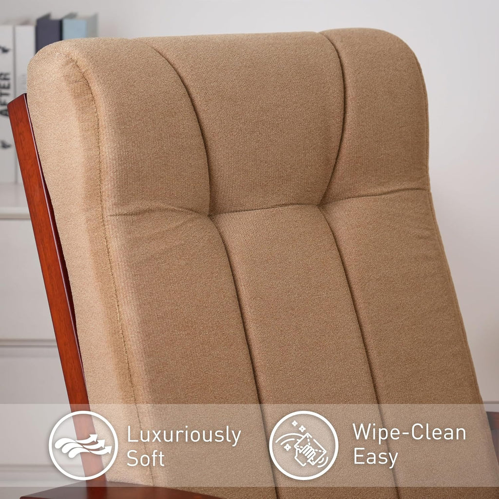 Glider with Ottoman Smooth Glider Rocking Chair, Nursery Glider with Ottoman Smooth Rocking Motion, Solid Hardwood Base, Easy Assembly for Living Room Bedroom (Brown)