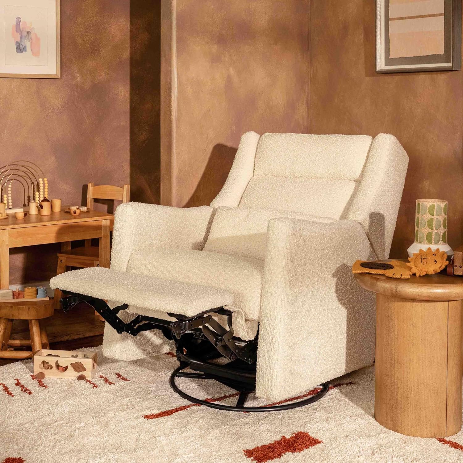 Babyletto Kiwi Plus Power Recliner and Swivel Glider with Power Headrest and USB Port in Performance Ivory Boucle, Water Repellent & Stain Resistant, Greenguard Gold and CertiPUR-US Certified