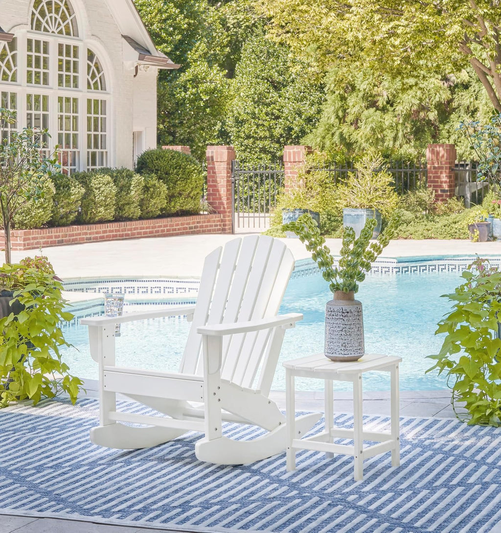 Signature Design by Ashley Sundown Treasure Cottage Weather Resistant Outdoor Rocking Chair with 1 Cup Holder, White