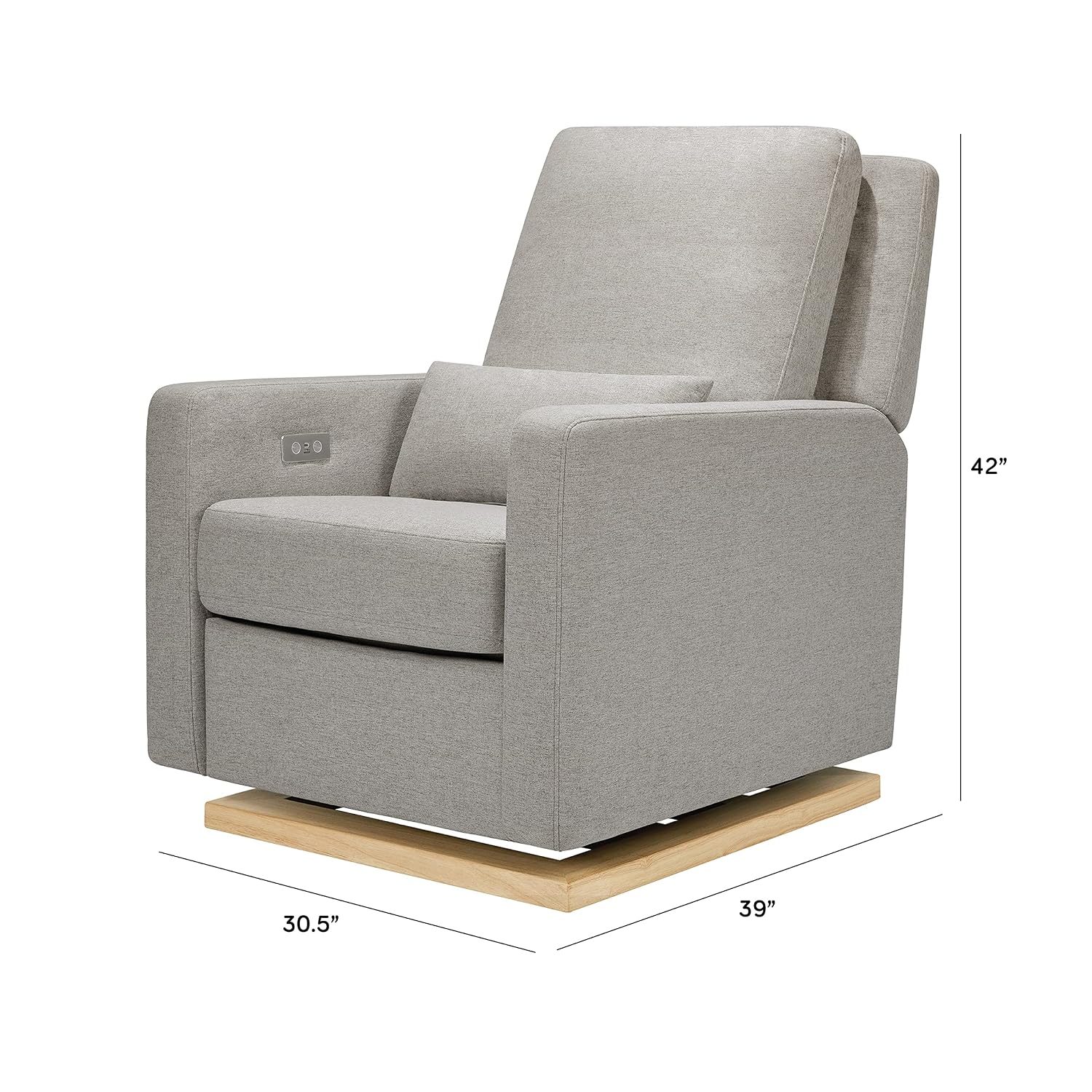Babyletto Sigi Electronic Power Recliner & Swivel Glider with USB Port in Performance Gray Eco-Weave with Light Wood Base, Water Repellent & Stain Resistant, Greenguard Gold and CertiPUR-US Certified