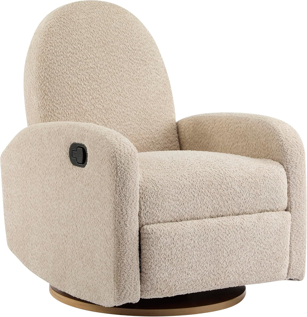 Merax Boucle 360 Swivel & Glider Recliner Chair, Soft Bedroom Sofa Chair with with Thicker Seat Cushion, Modern Home Theater Seating for Living Room Almond