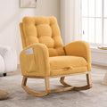 Nursery Rocking Chair Upholstered Accent Rocker Chair with Adjustable Footrest, Comfy Soft Rocker Glider Solid Rubber Wood Leg for Bedroom Living Room Nursing Room, Side Pocket, Yellow Classic