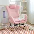 GDFStudio Aurla Rocking Chair, Teddy Upholstered Rocker Glider Chair with High Backrest, Adjustable Headrest & Pocket, Comfy Glider Rocker for Bedroom, Living Room, Offices, Rubber Wood, Pink