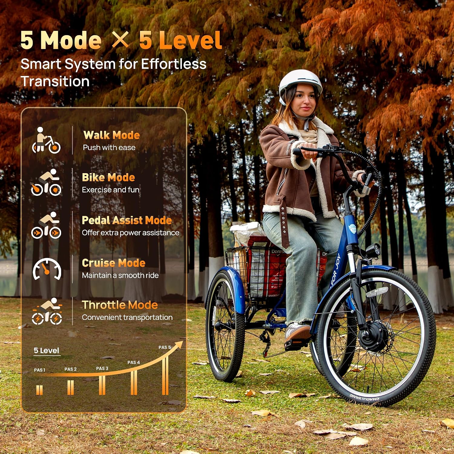 24' Electric Trike，Electric Tricycle for Adults, 350W(Peak 500W) 7 Speeds 3 Wheel Electric Bikes with 48V 13Ah Removable Battery & Removable Large Basket/UL 2272 Certified