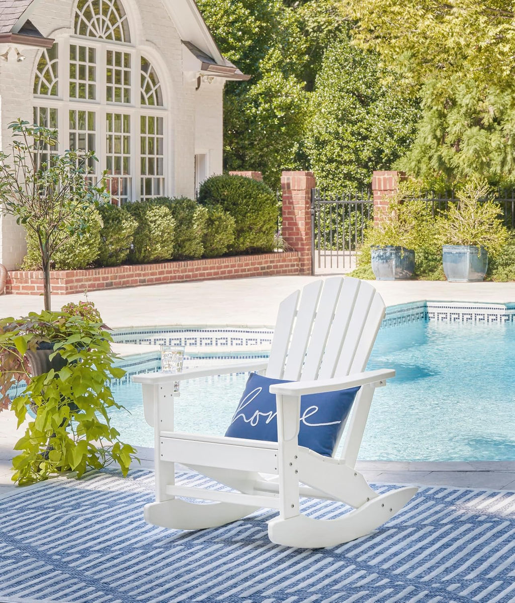 Signature Design by Ashley Sundown Treasure Cottage Weather Resistant Outdoor Rocking Chair with 1 Cup Holder, White