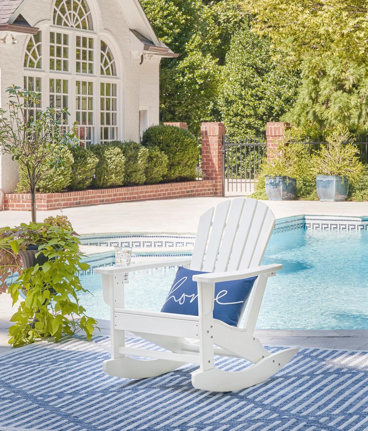 Signature Design by Ashley Sundown Treasure Cottage Weather Resistant Outdoor Rocking Chair with 1 Cup Holder, White