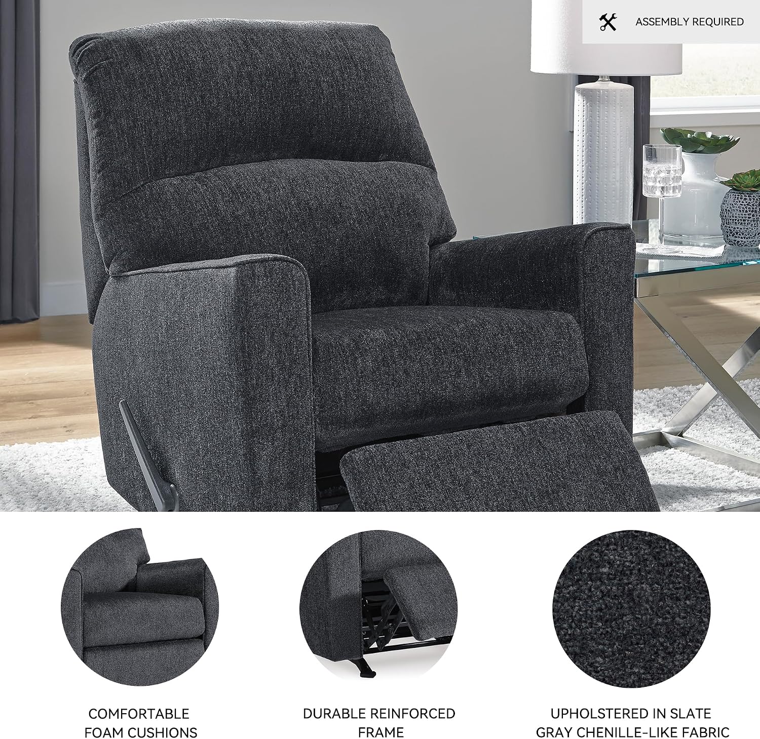 Signature Design by Ashley Altari Rocker Recliner Chair, Plush Chenille Upholstered Reclining Chair, Gentle Rocking Motion, Cozy Seating for Everyday Relaxation, 34' W x 39' D x 40' H
