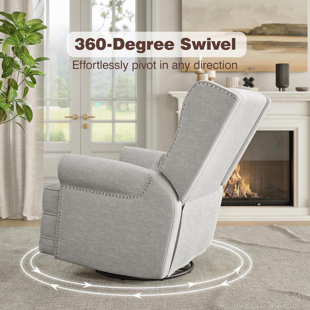 May in Color Swivel Recliner Chair with Extra Large Footrest, Comfy Upholstered Glider Rocking Chair for Living Room, Bedroom and Ofice, Grey