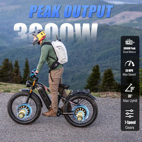 2026 Dual Motor Electric Bike for Adults AWD 5000W/3000W Peak 40 MPH/30 MPH E Dirt Bike, 52V/48V Removable Battery 65/80/150 Miles Max Long Range with Full Suspension 26' Fat Tires Mountain Bike