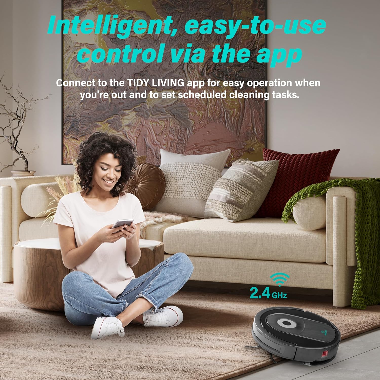Robot Vacuum and Mop Combo, 4000pa Automatic Vacuum Cleaner Robot with Watertank and Dustbin, Self-Charging Smart Vacuum Robot Compatible with APP, Perfect for Pet Hair, Hard-Floor and Carpet