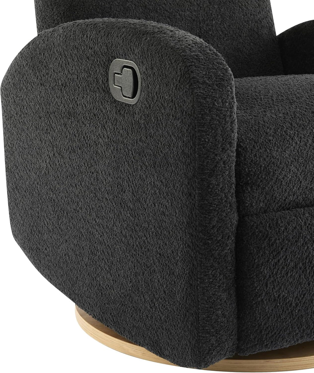 GDFStudio Swivel Glider Recliner Chair Nursery Rocker Recliner Chair with Boucle Upholstered High Back Single Seat Sofa Chair with Deep Seat Manual Nursing Reclining for Living Room, Black