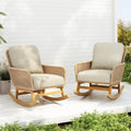 Christopher Knight Home Nadine Patio Rocking Chairs Set of 2, Wicker Rocker, Wood Rocking Chair, PE Rattan Wick Chair, Rocking Chair with Cushions, Comfort Wicker Rocker for Backyard Balcony, Beige