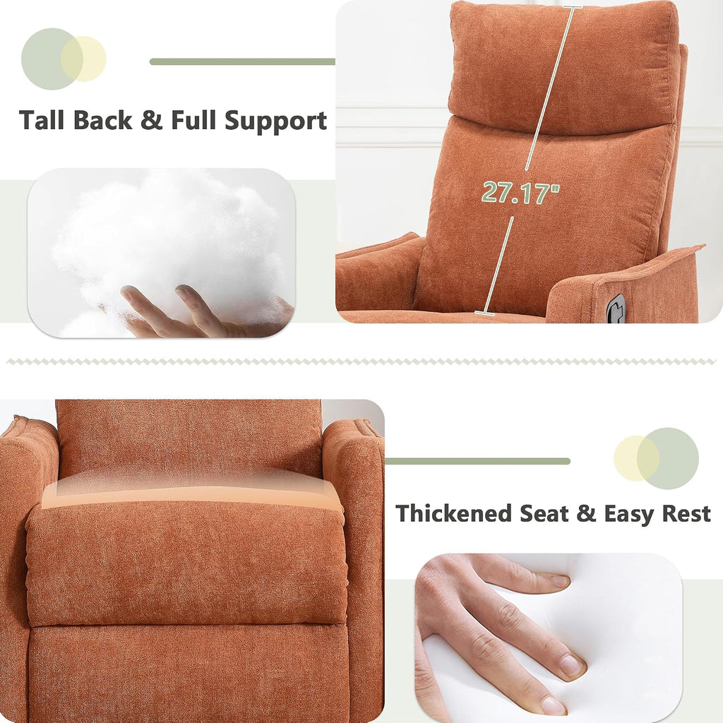 cinkehome Swivel Rocker Recliner Chair with Heated Massage, Rocking Reclining Chairs for Nursery, Small Spaces, High Back, Side Pocket