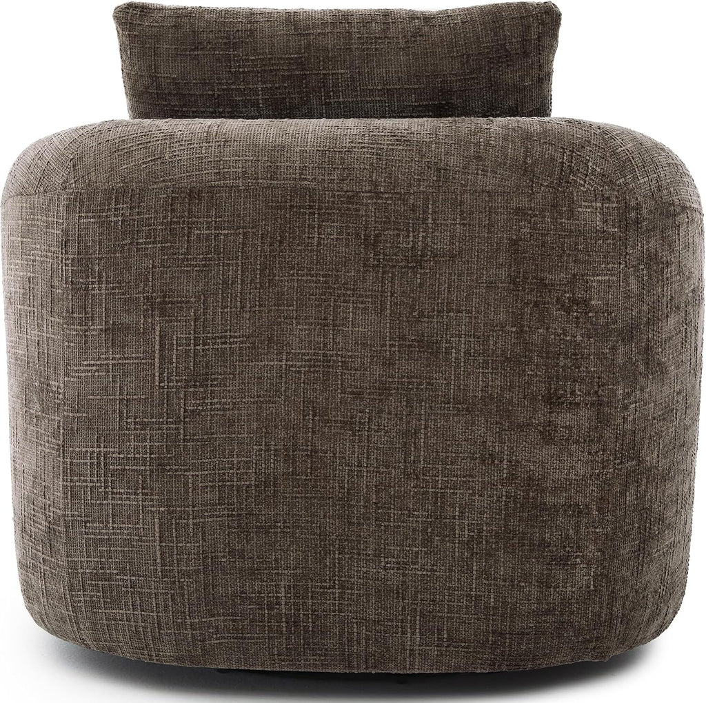 JIVOIT 360° Swivel Barrel Accent Chair, 36.6' Swivel Round Sofa Chair with Dual-Layer Cushion Design, Modern Upholstered Single Sofa for Living Room, Bedroom, Office and Hotel (Brown, 121)
