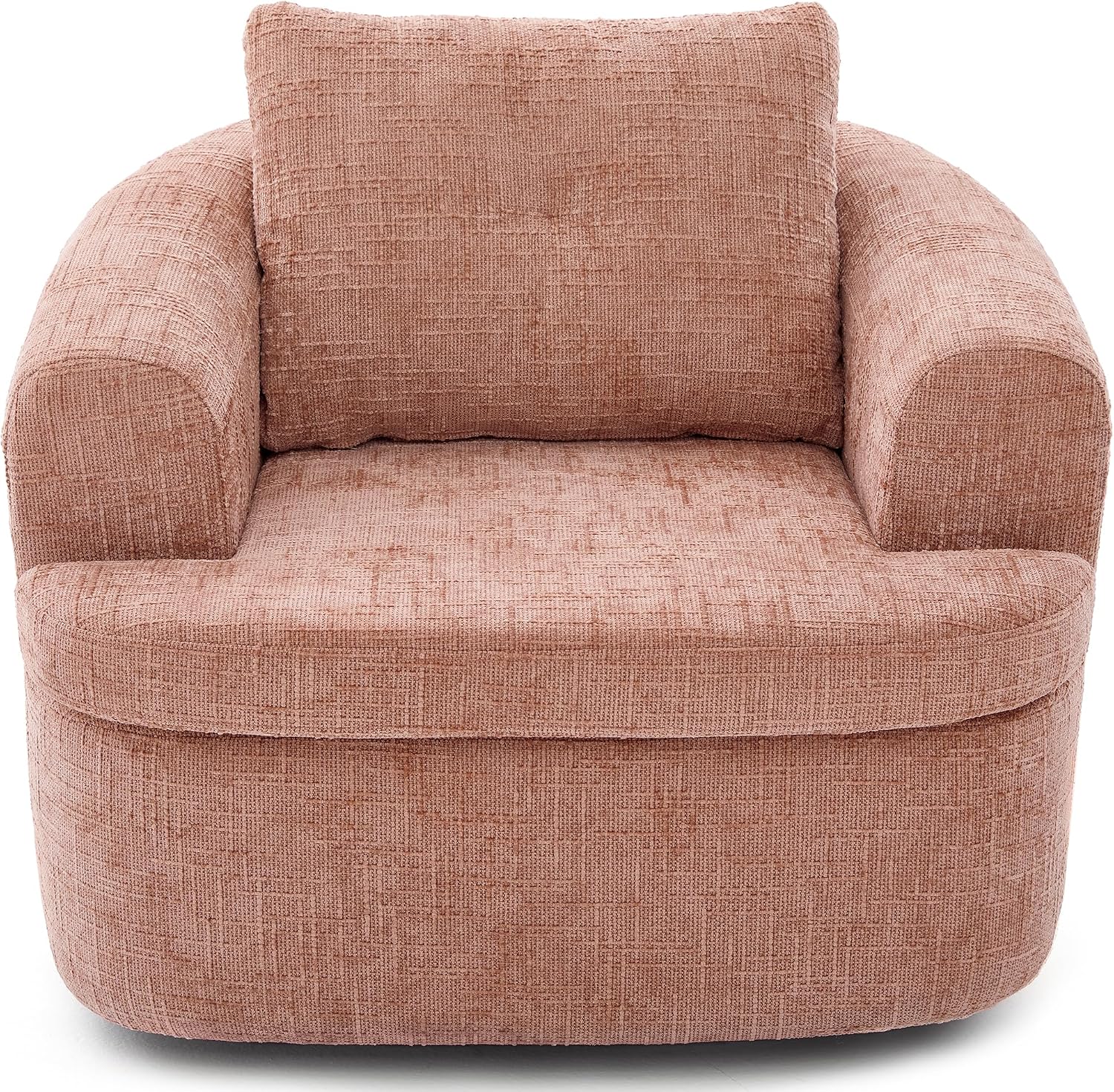 JIVOIT 360° Swivel Barrel Accent Chair, 36.6' Swivel Round Sofa Chair with Dual-Layer Cushion Design, Modern Upholstered Single Sofa for Living Room, Bedroom, Office and Hotel (Pink, 121)