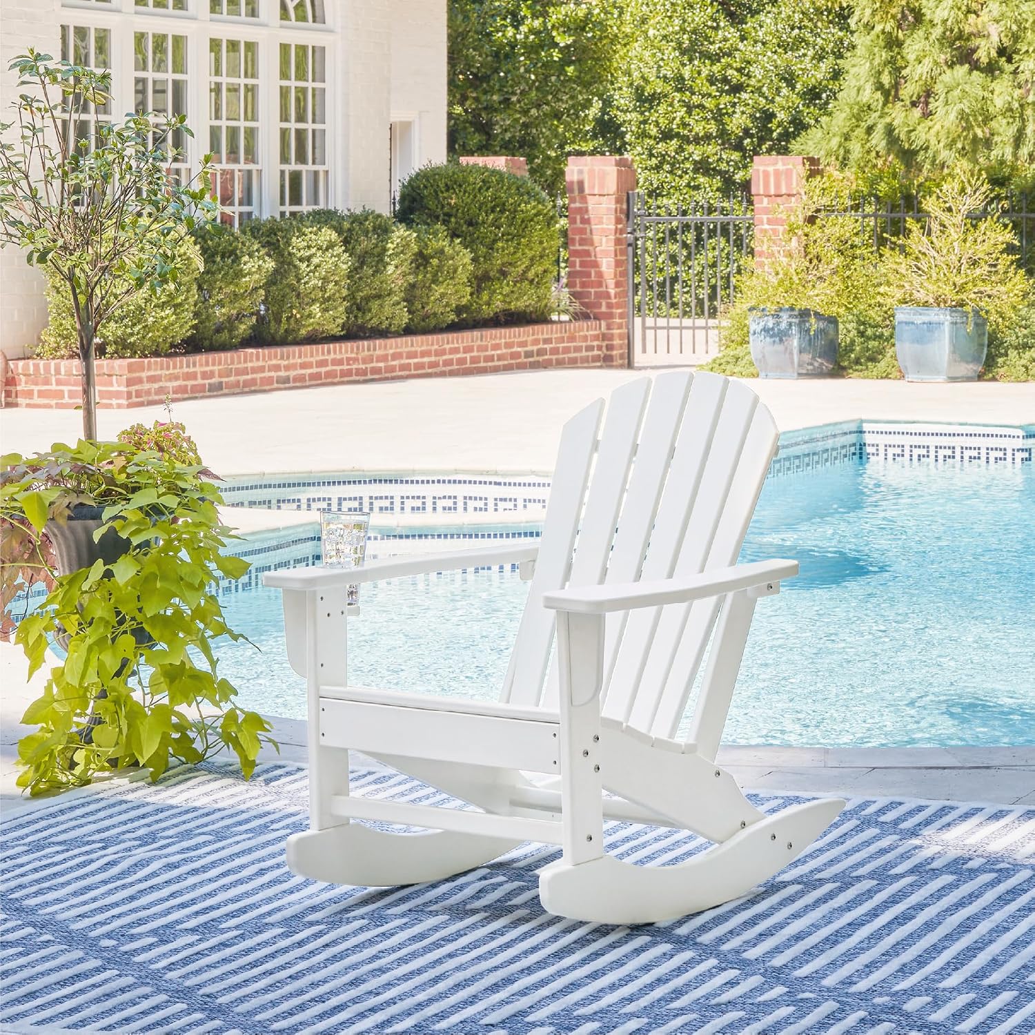 Signature Design by Ashley Sundown Treasure Cottage Weather Resistant Outdoor Rocking Chair with 1 Cup Holder, White