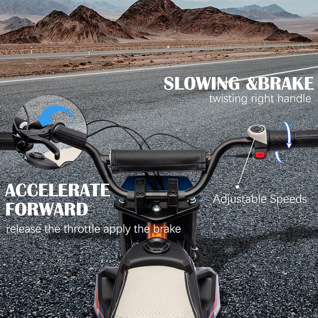 JoyWheel 24V 7Ah Electric Dirt Bike, 250W Electric Motorcycle for Kids, 14MPH Off-Road Motorcycle with Anti-Slip Tires (Blue)
