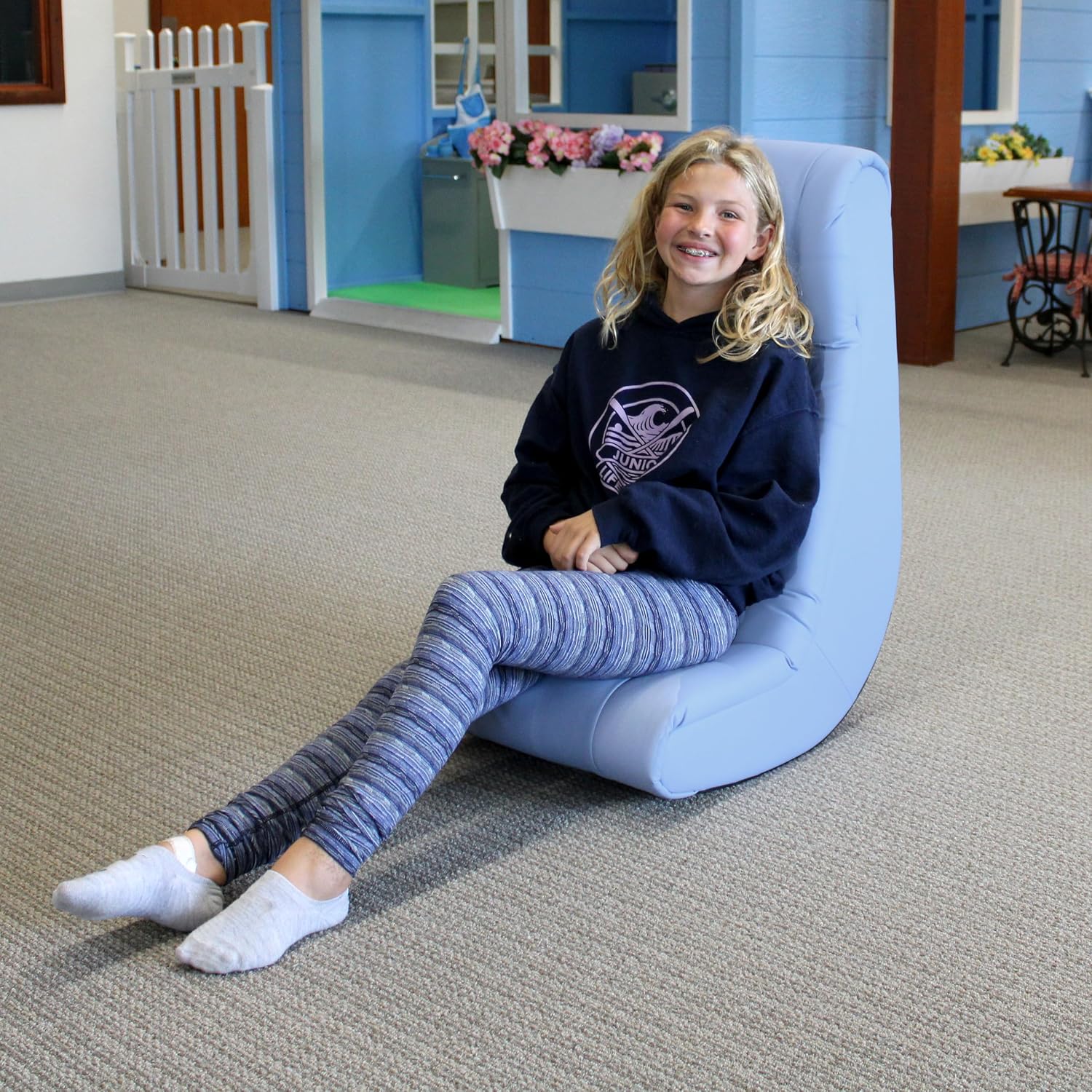 FDP Tufted Floor Rocker for Kids, Teens and Adults Comfortable, Ergonomic Chair for Reading, Playing Video Games, or Watching TV - Powder Blue, 10488-PB