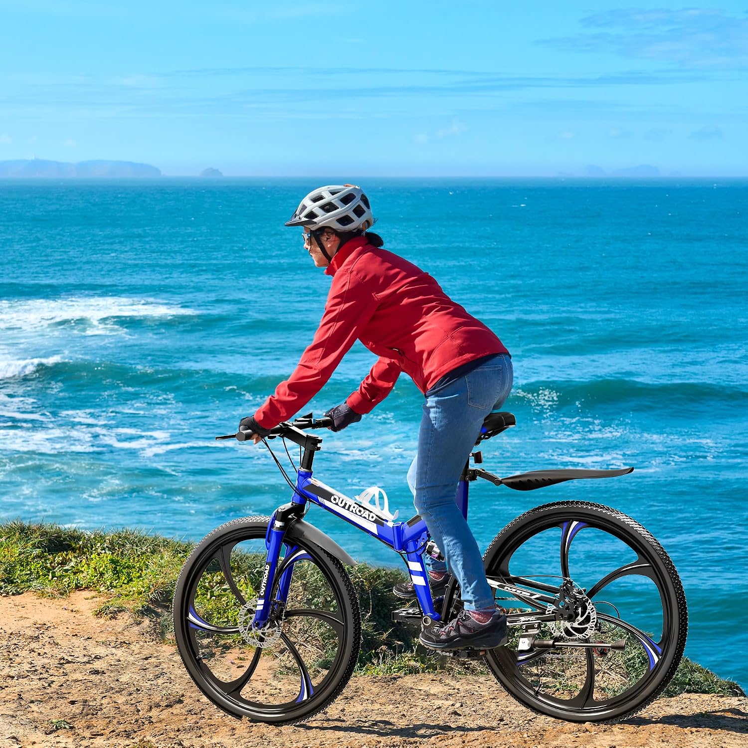 26 Inch Adult Folding Bikes/Mountain Bikes, 21 Speeds Mountain Bicycles with Full Suspension, Dual Disc Brake, High Carbon Steel Frame, Foldable Bike for Men/Women/Teen, Multiple Colors