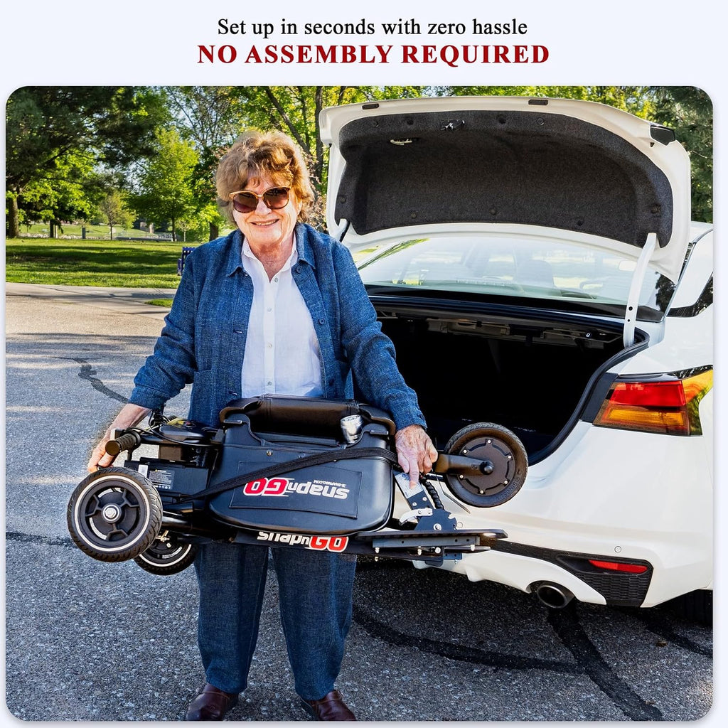 SNAPnGO Three Wheel Portable Mobility Scooter for Adults - Aircraft-Grade Aluminum, Top Speeds of 5 mph & 13-Mile Range - Folding & Foldable Scooter - Airline Approved Electric Sit Down Scooter
