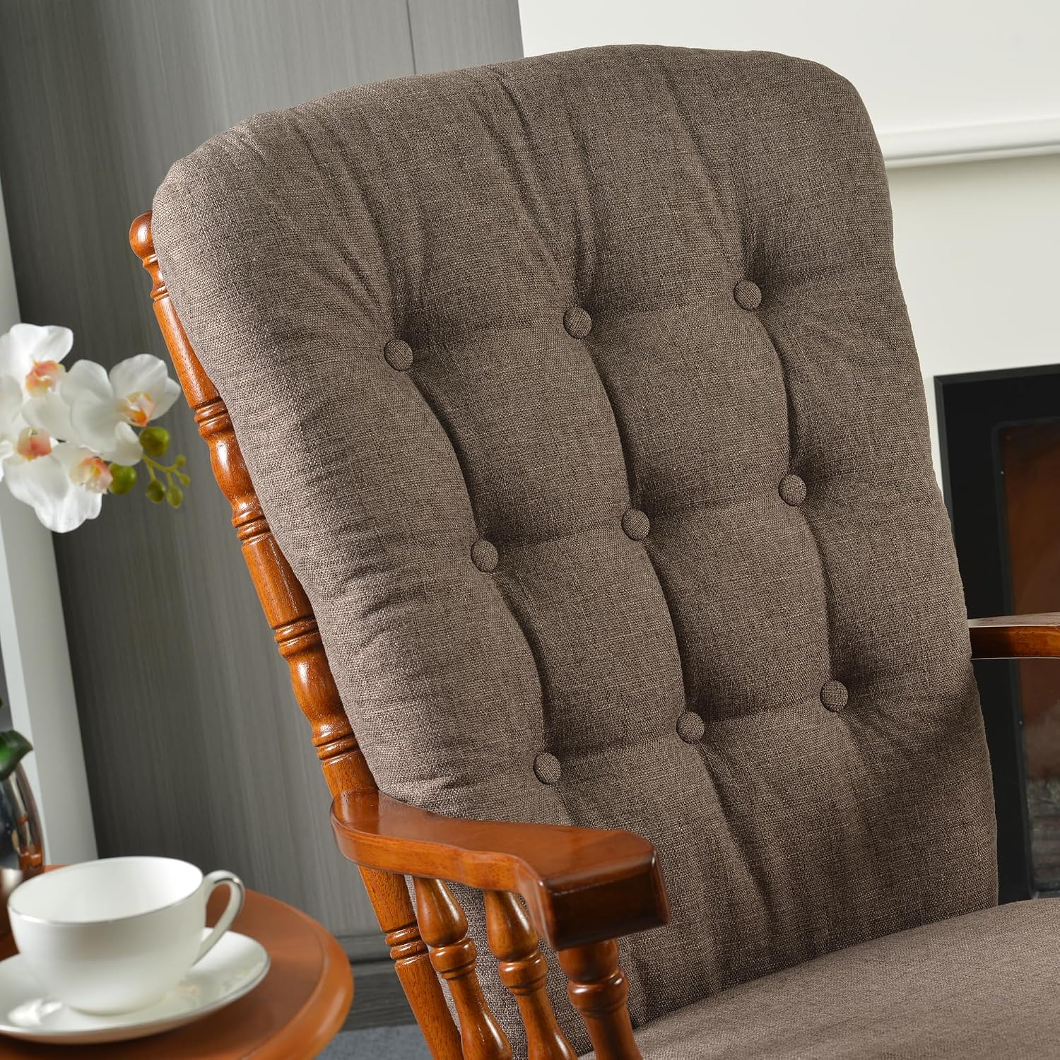 Solid Wood Glider Rocking Chair and Ottoman Set, Rustic Nursery Glider Rocker with Padded Cushion, Smooth Rocking Motion Indoor Living Room Nursing Napping Reading, Coffee Brown