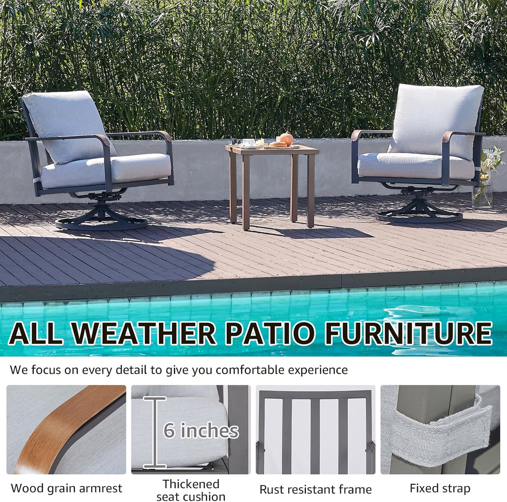 NATURAL EXPRESSIONS Outdoor Bistro Set,3 Piece Swivel Glider Rocking Chairs Patio Conversation Furniture Set with 2 Rockers,Metal Table,6' Thick Cushions for Backyard, Porch,Balcony,350lbs