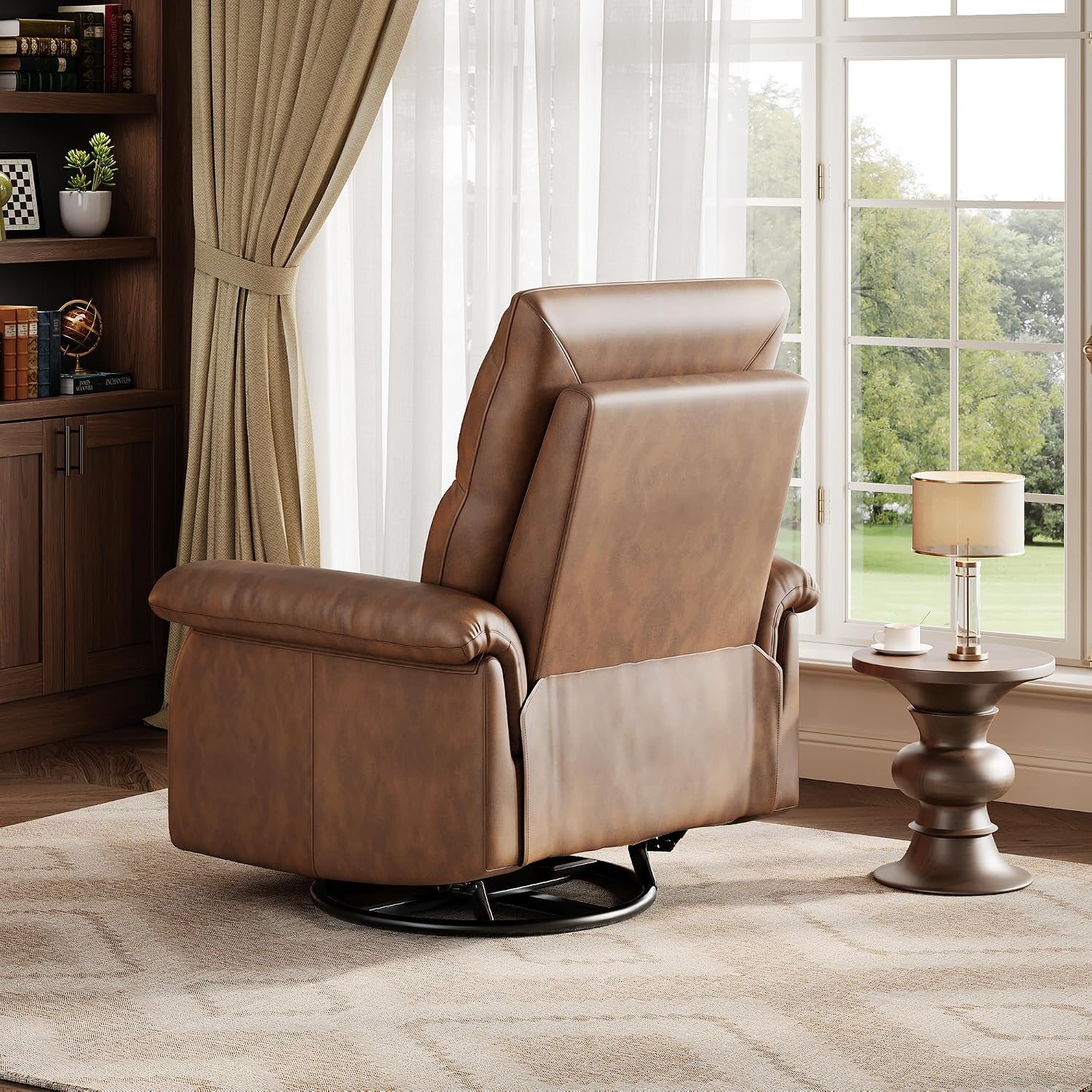 IDEALHOUSE Manual Recliner Chair, 360° Swivel Rocker Glider Recliner with Padded Armrests, Modern PU Leather Upholstered Reclining Chair for Living Room Bedroom and Nursery (Orange)