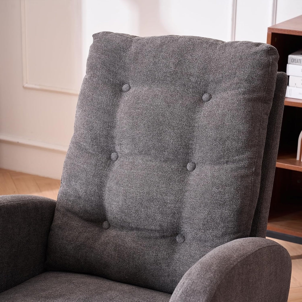 Rocking Chair with Foot Rest, Nursery Glider Teddy Gliding Rocking Chair with Retractable Footrest Rubber Wood Legs Side Pocket High Back & Wide Seat Nursing Chair for Living Room (Gray)
