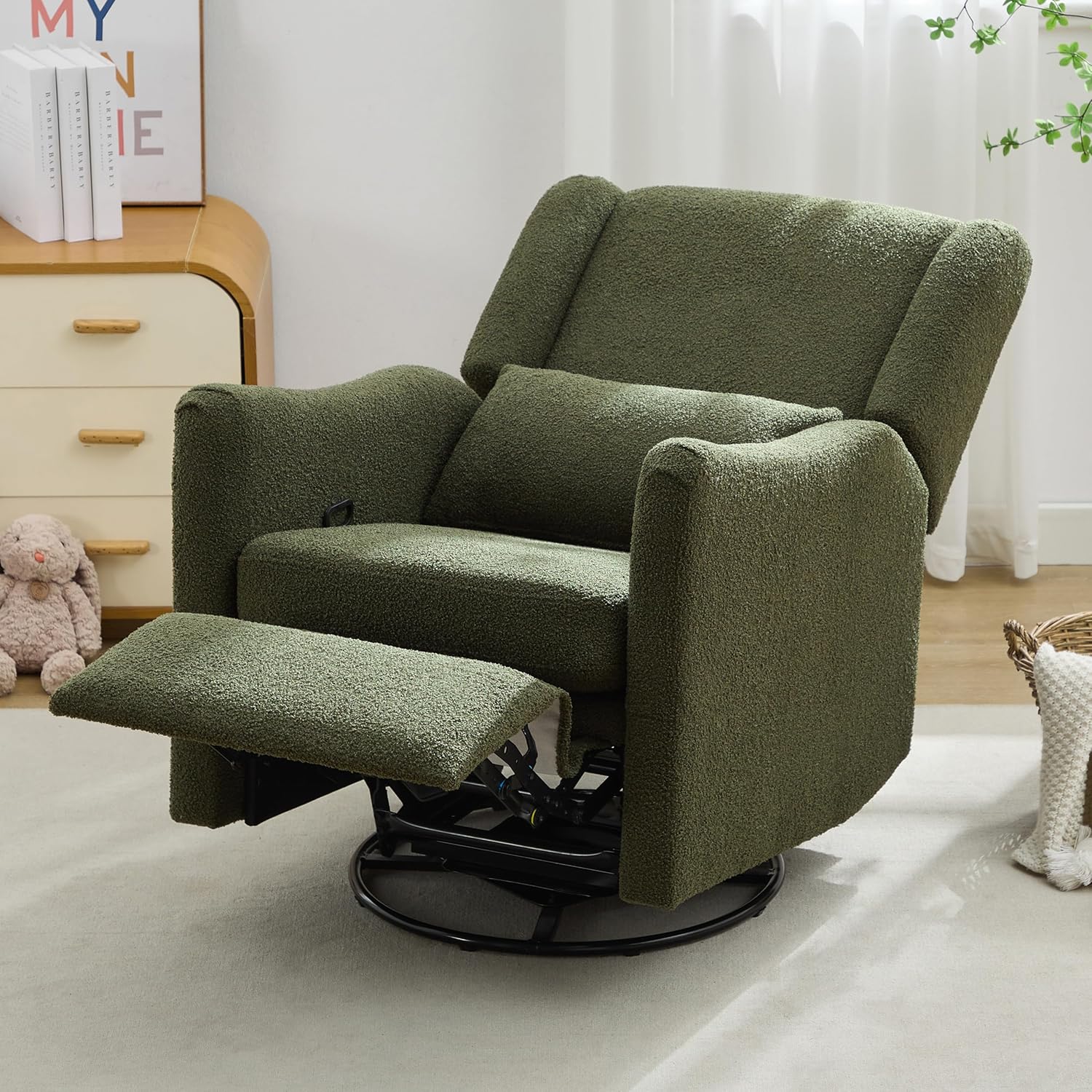 JIVOIT Modern Swivel Rocker Recliner Chair, 29.5'' Wide Wingback Swivel Rocker Recliner Chair, Linen Fabric Rocking Chair Nursery Chair for Living Room, Apartment (Seaweed Green/79)