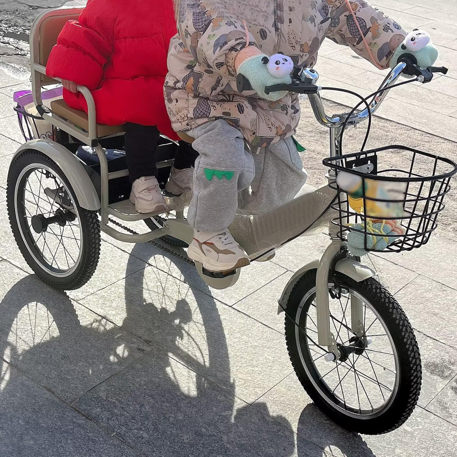 3 Wheels Bicycle,Rickshaw Tricycle with Pedals,Tandem Trike with Back seat,seat with Belt and armrest,Front and Rear Wheel Brakes,Outdoor Cruiser Bike,Pneumatic tire Spoke Wheels