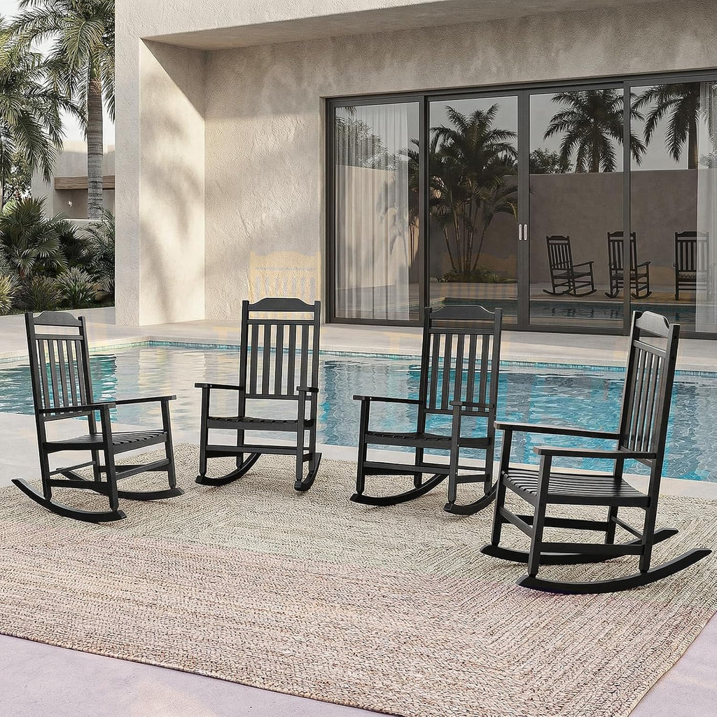 EasyUp Patio Rocking Chair Outdoor,Set of 4,Weather Resistant Poly Resin Oversized Porch Rocker,High Back Smooth Design,Indoor Outdoor Use