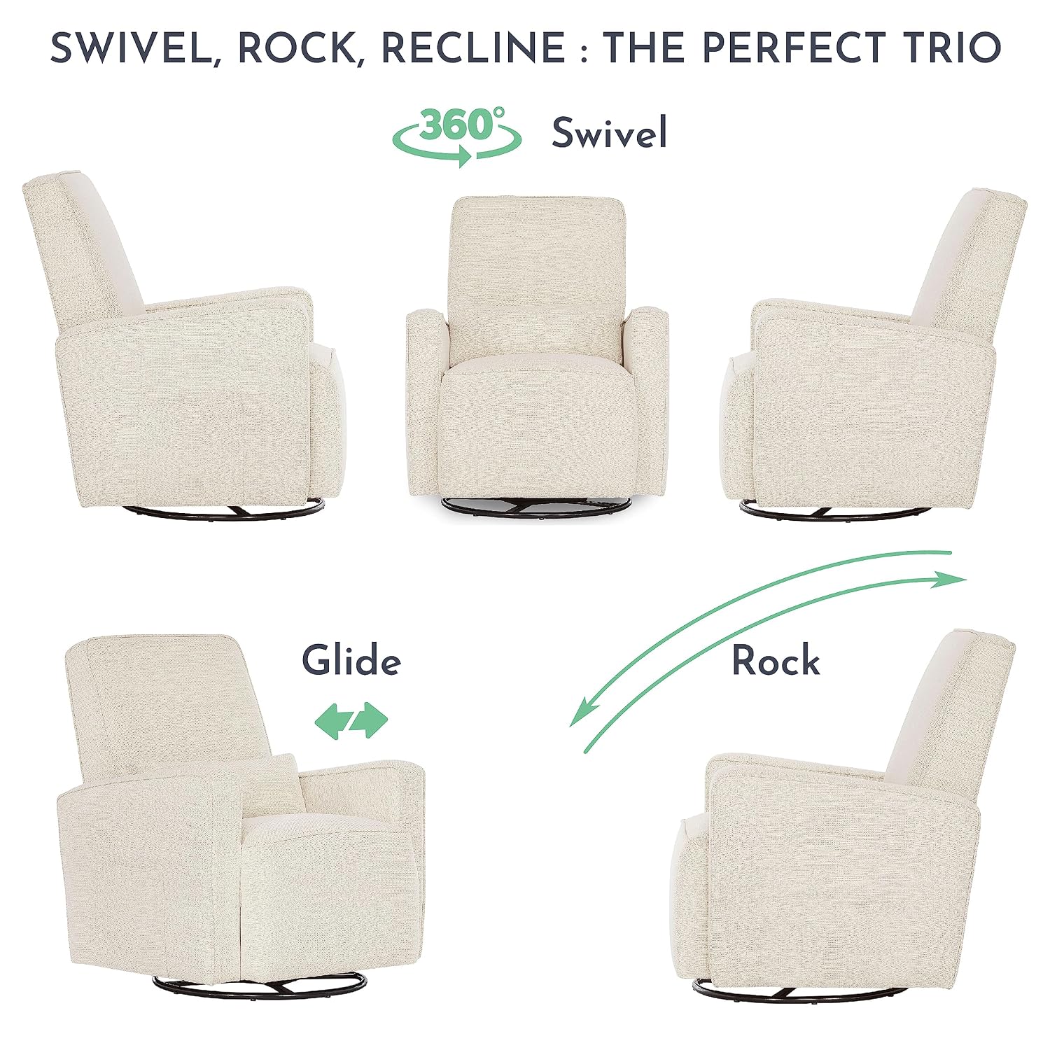 Evolur Holland Upholstered Plush Seating Glider Swivel, Glider Chair for Nursery in Thunder, Modern Nursery Glider, Tool-Free Assembly, Easy to Clean, Environmentally Conscious Glider